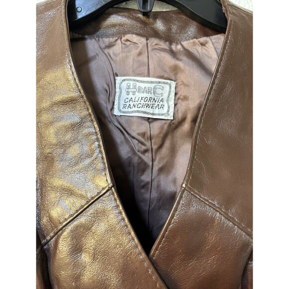 Vintage H Bar C California Ranch Wear Leather Sz 10 Brown Vest Cowgirl - Picture 3 of 16